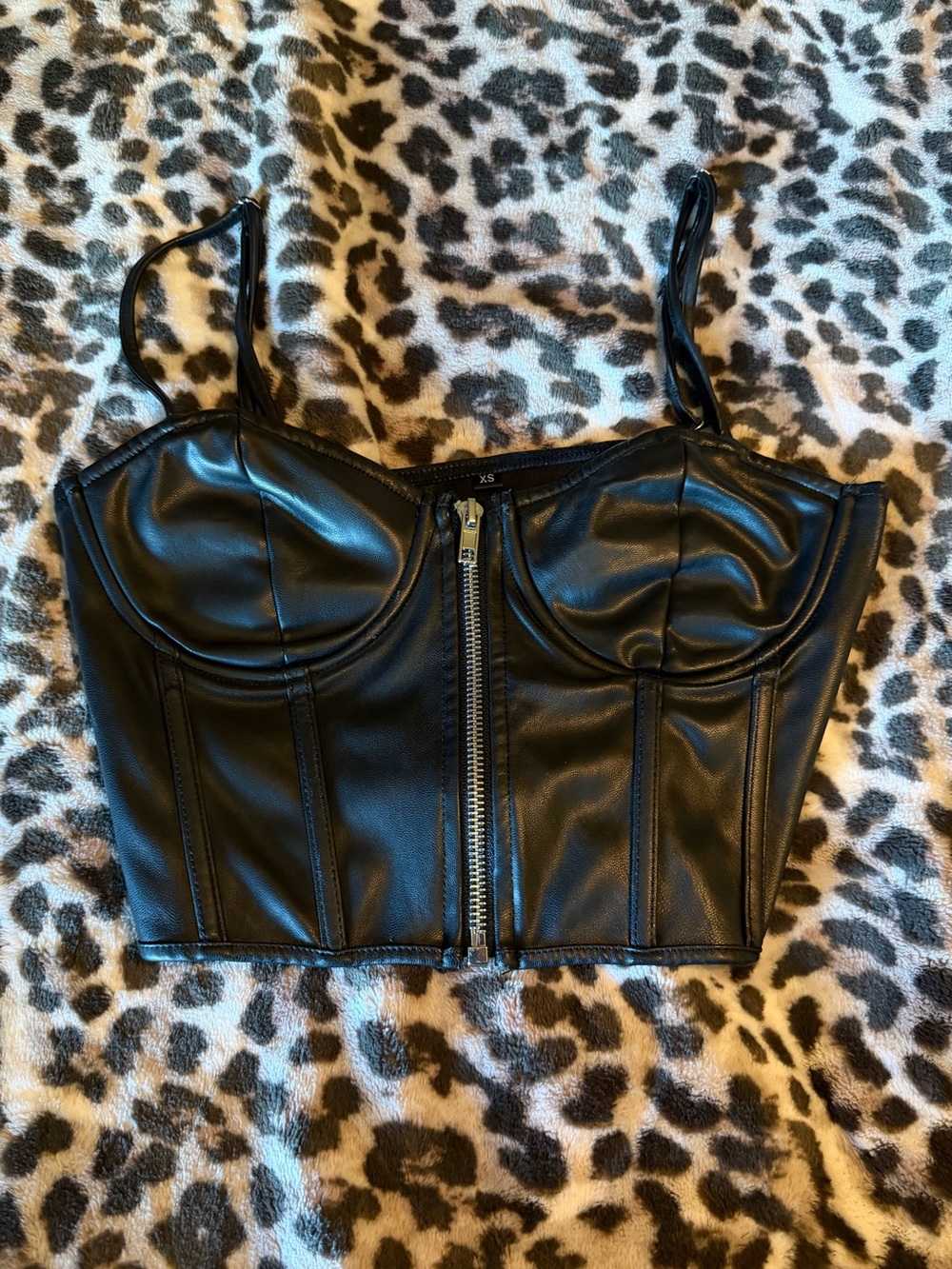 Faux leather zip up corset bustier crop top size extra small